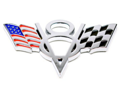 V8 エンブレム 送料無料 星条旗 チェッカーフラッグ コルベット